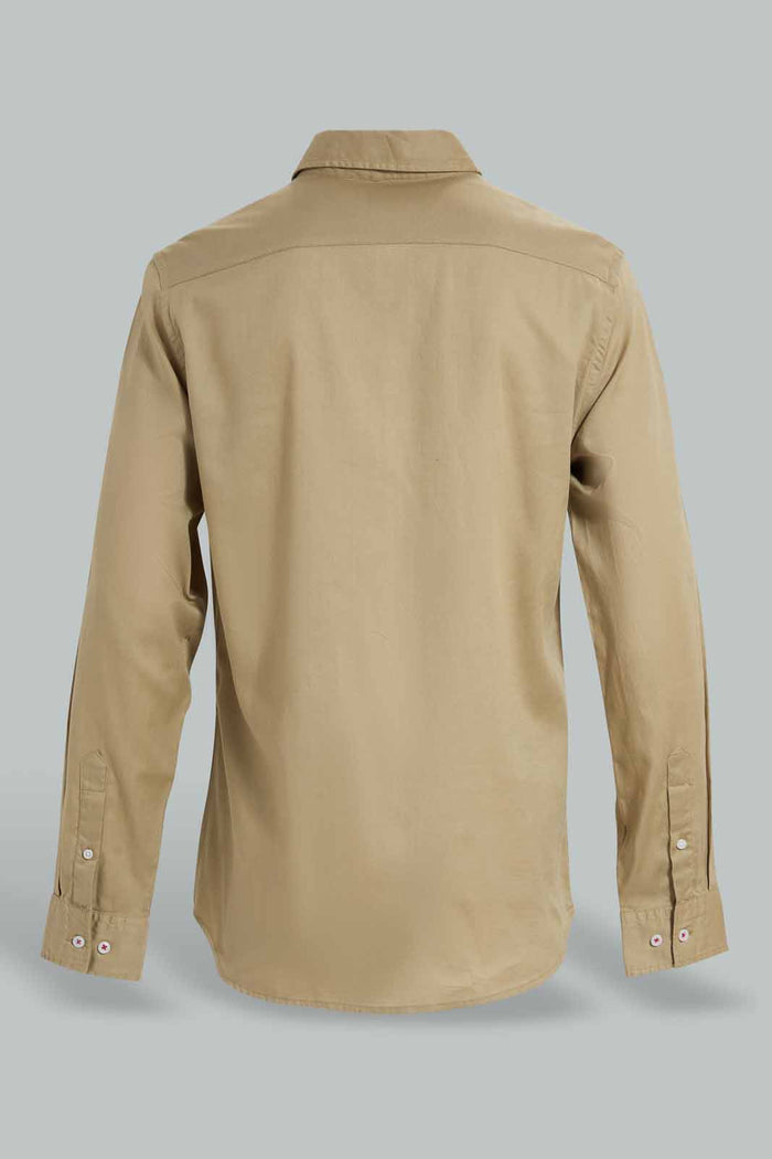 Redtag-Beige-Dobby-Shirt-With-Emb-Logo-Casual-Shirts-Men's-