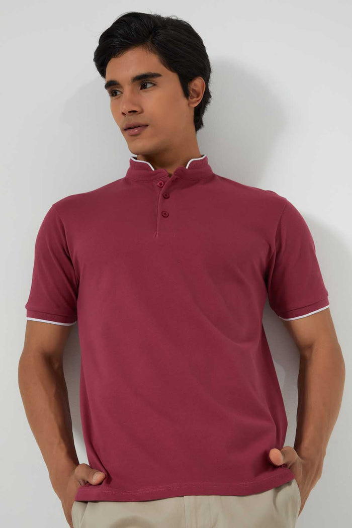 Redtag-Pink-Standup-Collar-Polo-Shirt-Polo-Shirts-Men's-