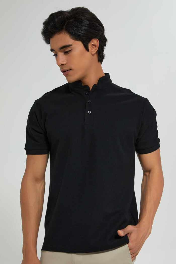 Redtag-Black-Standup-Collar-Polo-Shirt-Polo-Shirts-Men's-