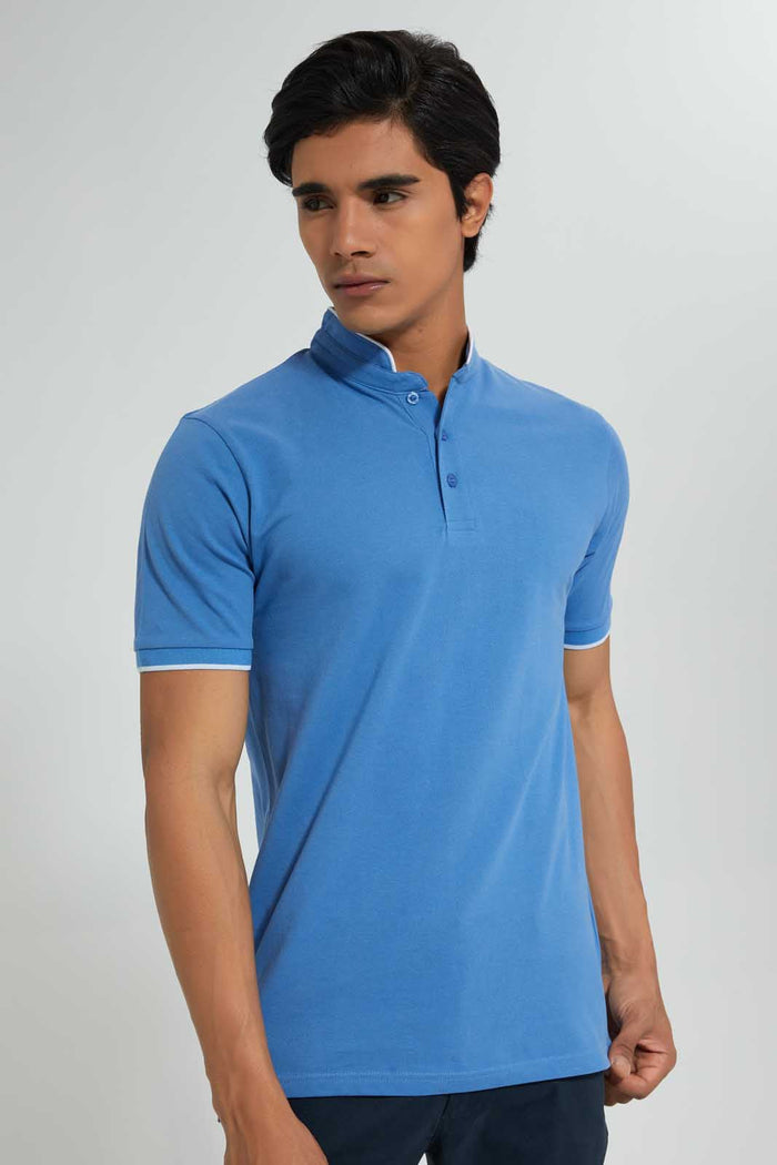 Redtag-Blue-Standup-Collar-Polo-Shirt-Polo-Shirts-Men's-