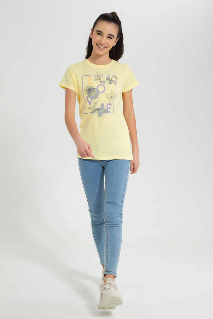 Redtag-Yellow-Basic-T-Shirt-Category:T-Shirts,-Colour:Yellow,-Deals:New-In,-Filter:Senior-Girls-(8-to-14-Yrs),-GSR-T-Shirts,-New-In-GSR,-Non-Sale,-S22D,-Section:Kidswear,-TBL-Senior-Girls-