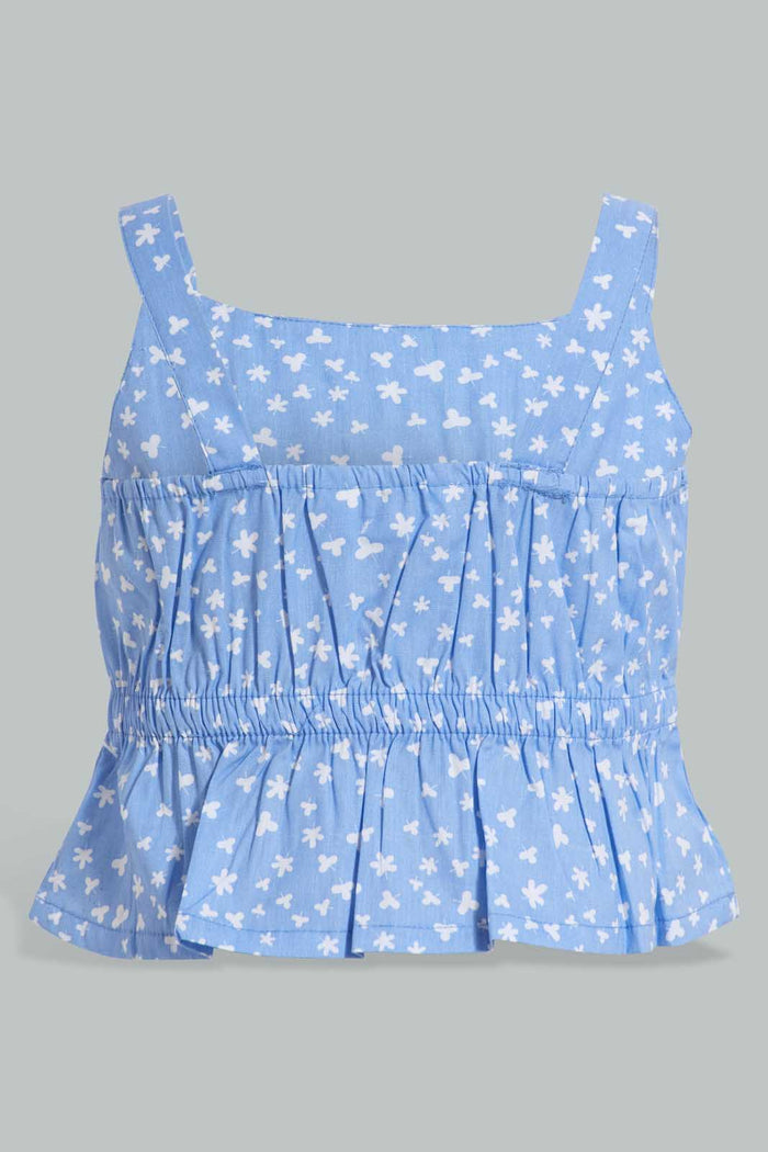 Redtag-Blue-Floral-Aop-Top-And-Skirt-Sets-Infant-Girls-3 to 24 Months