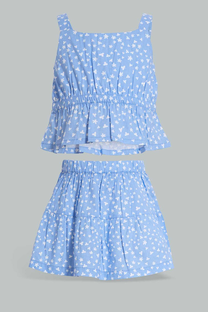 Redtag-Blue-Floral-Aop-Top-And-Skirt-Sets-Infant-Girls-3 to 24 Months