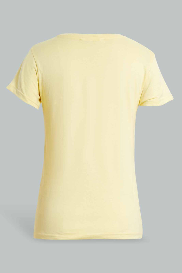 Redtag-Yellow-Basic-T-Shirt-Graphic-T-Shirts-Senior-Girls-9 to 14 Years