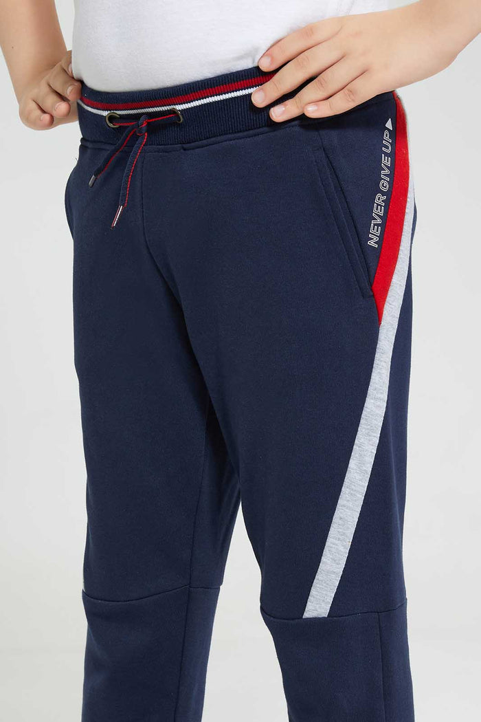 Redtag-Grey-Rib-Stripe-Interlock-Track-Pant-Joggers-Boys-2 to 8 Years