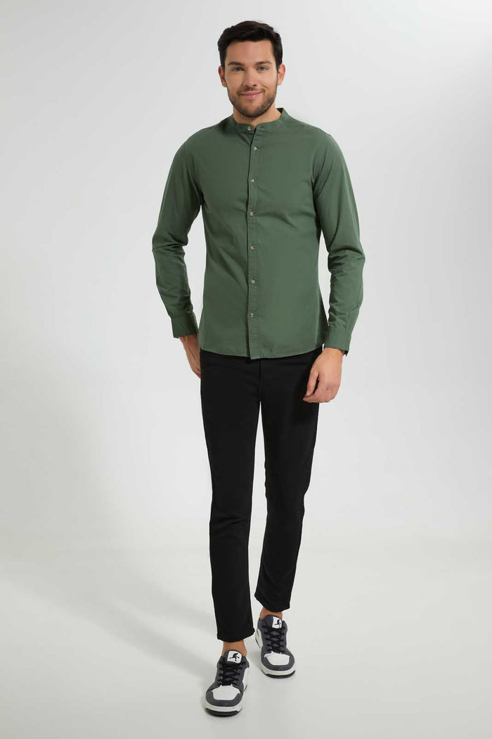 Redtag-Green-Mandarin-Collar-Shirt-Casual-Shirts-Men's-