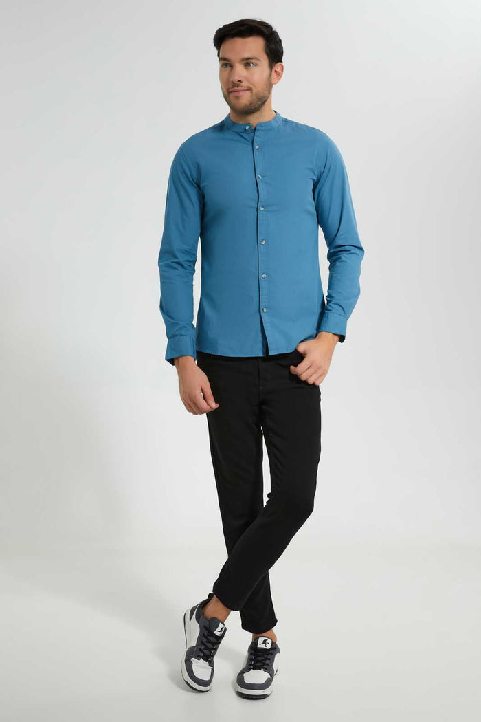 Redtag-Blue-Mandarin-Collar-Shirt-Casual-Shirts-Men's-