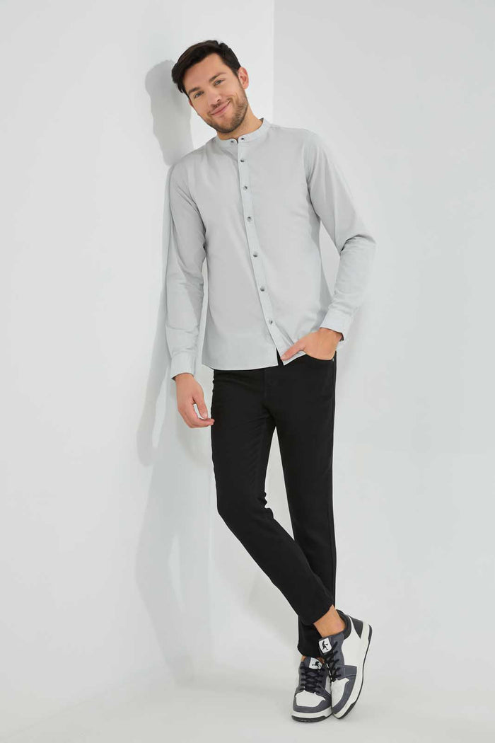 Redtag-Grey-Mandarin-Collar-Shirt-Casual-Shirts-Men's-
