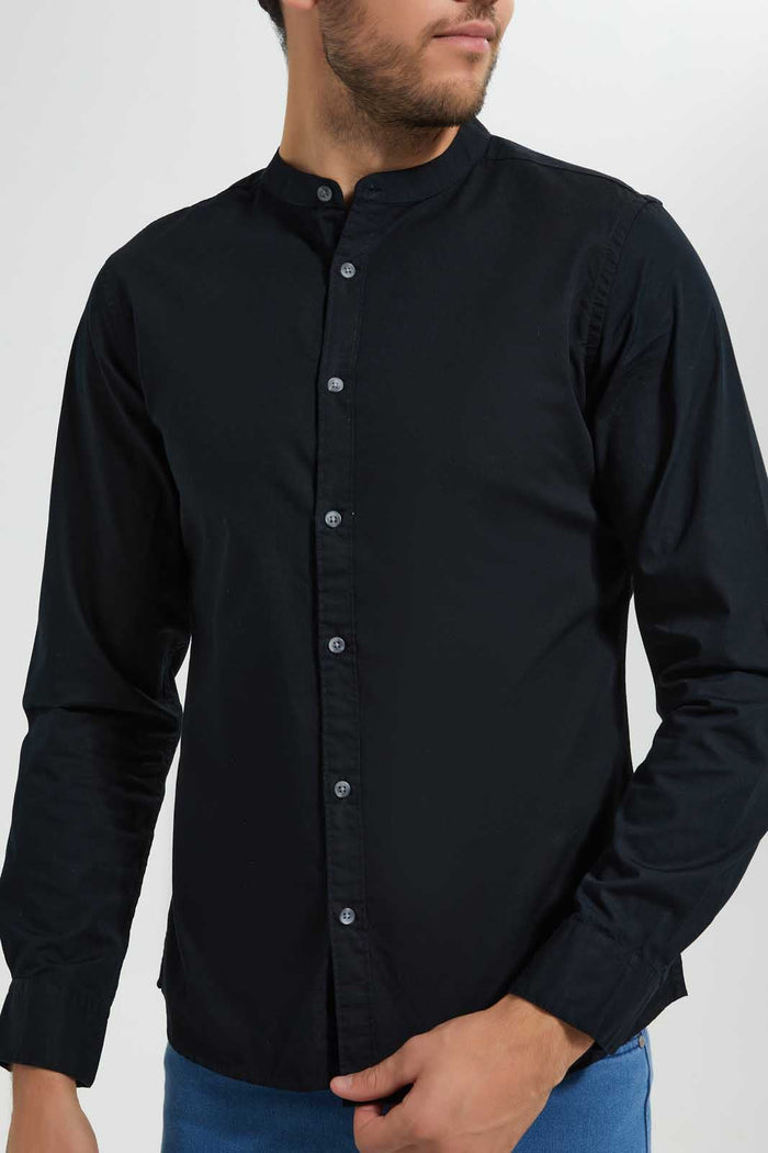 Redtag-Black-Mandarin-Collar-Shirt-Casual-Shirts-Men's-