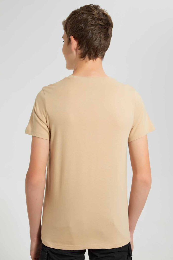 Redtag-Beige-Clean-T-Shirt-Graphic-T-Shirts-Senior-Boys-9 to 14 Years