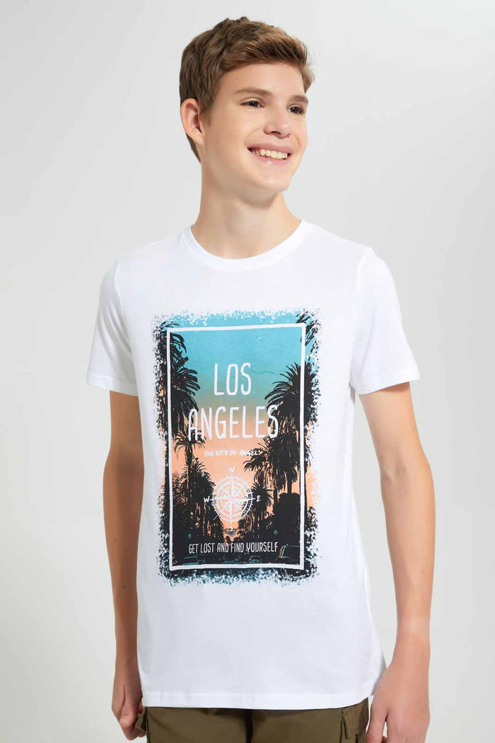 Redtag-White-Los-Angeles-T-Shirt-Graphic-T-Shirts-Senior-Boys-9 to 14 Years