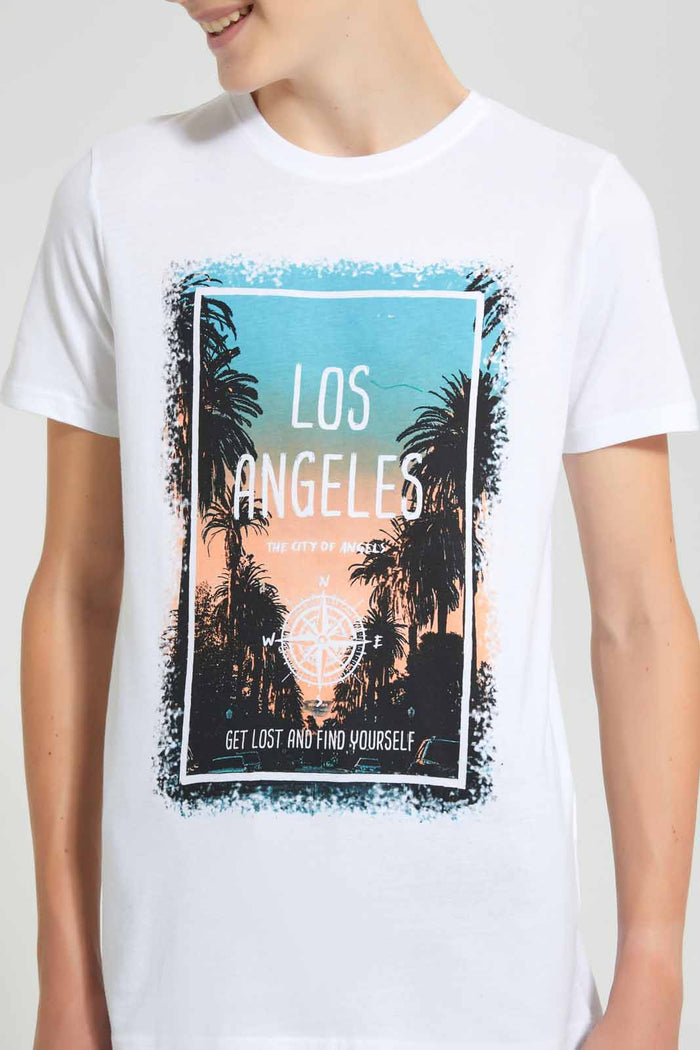 Redtag-White-Los-Angeles-T-Shirt-Graphic-T-Shirts-Senior-Boys-9 to 14 Years