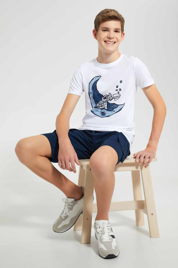 Redtag-White-Moon-Digging-T-Shirt-Graphic-T-Shirts-Senior-Boys-9 to 14 Years
