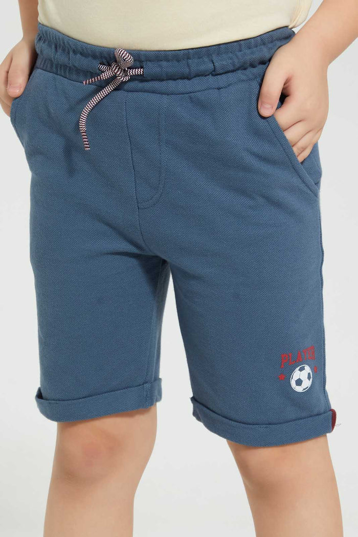 Redtag-Navy-Pique-Knit-Short-Active-Shorts-Boys-2 to 8 Years