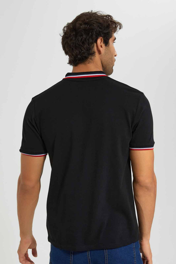 Redtag-Black-Polo-With-Tipping-Category:Polo-T-Shirts,-Colour:Black,-Deals:New-In,-Filter:Men's-Clothing,-Men-T-Shirts,-New-In-Men-APL,-Non-Sale,-S22C,-Section:Men,-TBL-Men's-