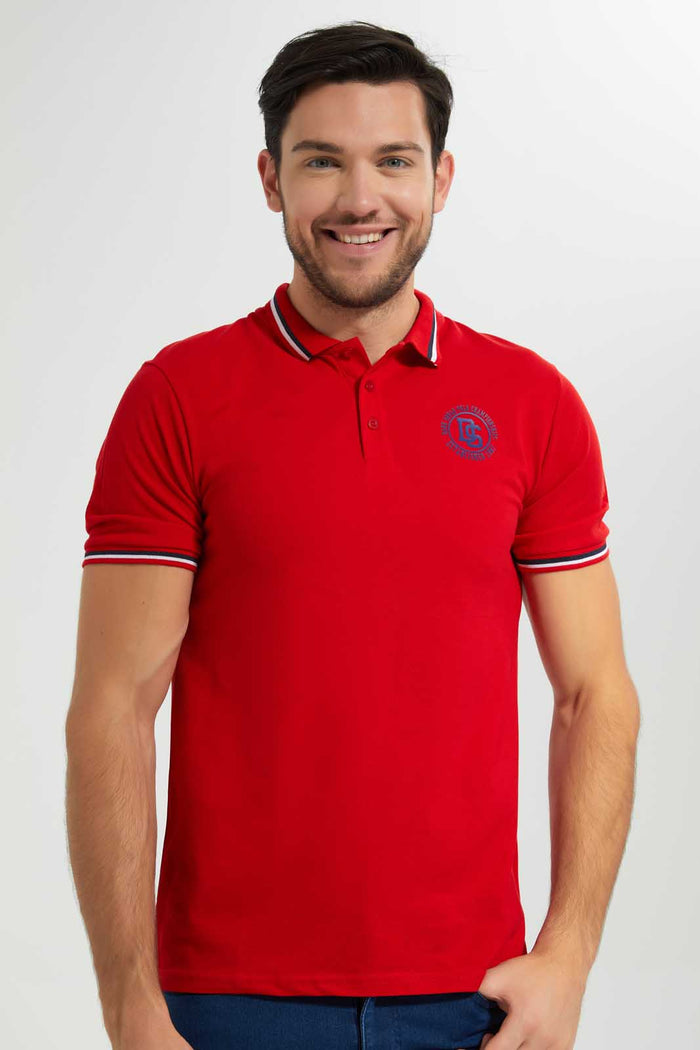 Redtag-Red-Polo-With-Tipping-Polo-Shirts-Men's-