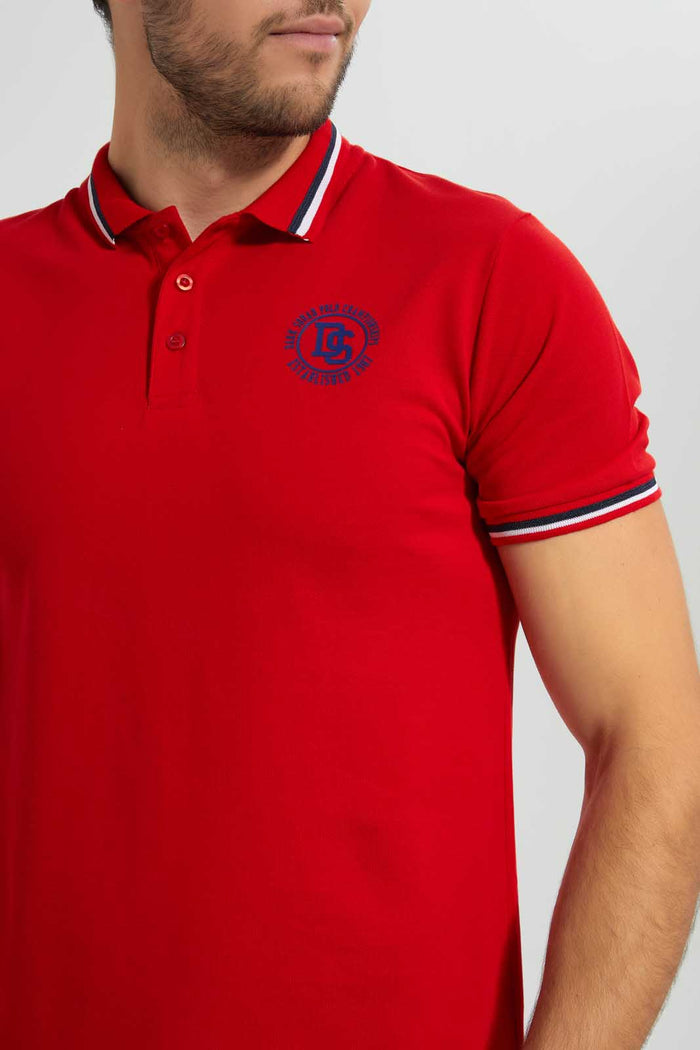 Redtag-Red-Polo-With-Tipping-Polo-Shirts-Men's-