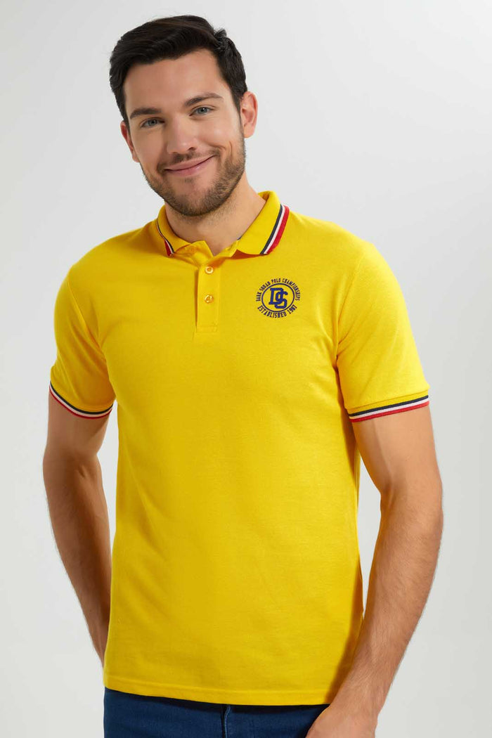 Redtag-Yellow-Polo-With-Tipping-Polo-Shirts-Men's-