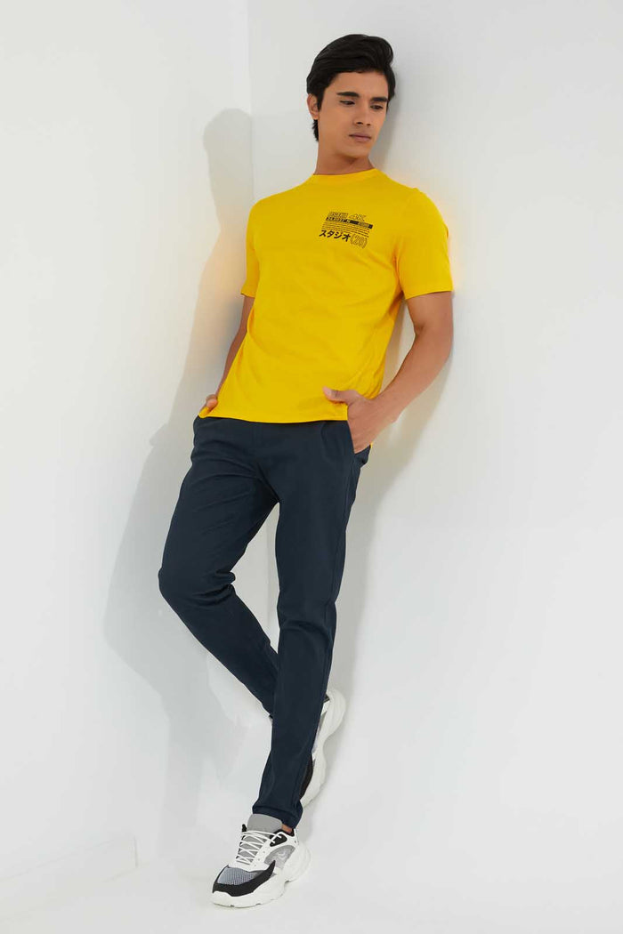 Redtag-Yellow-Graphic-Print-T-Shirt-@-Back-Graphic-Prints-Men's-