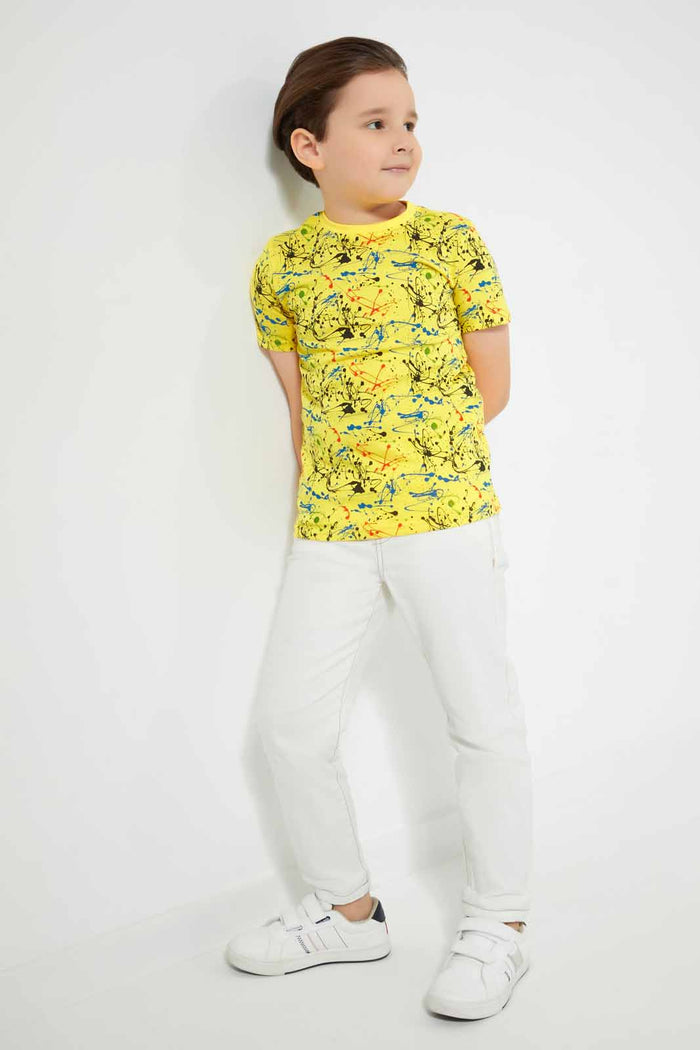 Redtag-Yellow-Paint-Splat-T-Shirt-Graphic-T-Shirts-Boys-2 to 8 Years