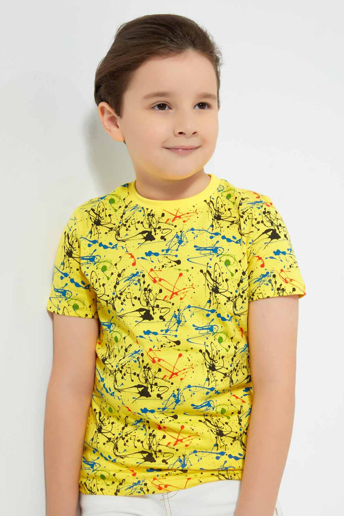 Redtag-Yellow-Paint-Splat-T-Shirt-Graphic-T-Shirts-Boys-2 to 8 Years