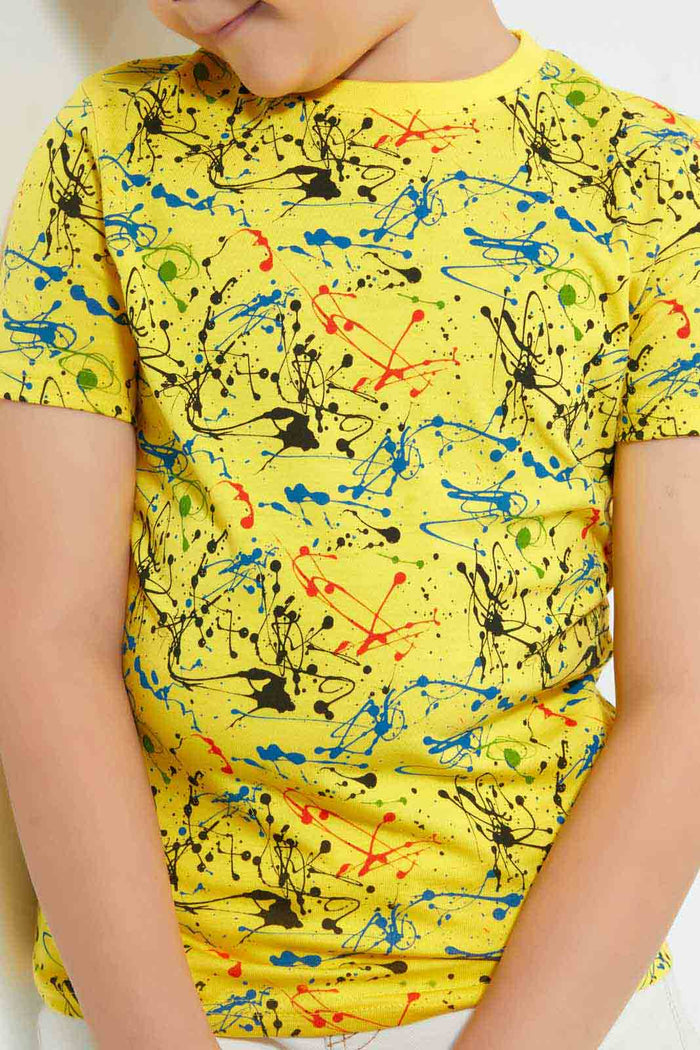 Redtag-Yellow-Paint-Splat-T-Shirt-Graphic-T-Shirts-Boys-2 to 8 Years