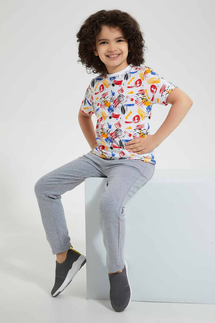 Redtag-White-Paint-Splat-T-Shirt-Graphic-T-Shirts-Boys-2 to 8 Years