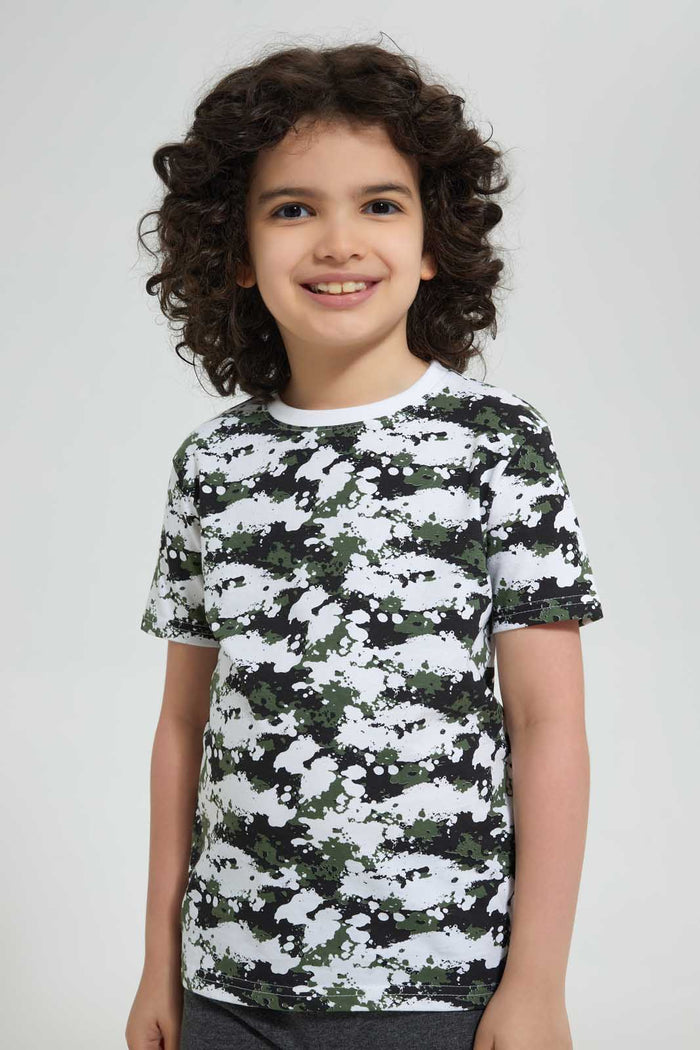 Redtag-White-Patterned-Splat-Print-T-Shirt-Graphic-T-Shirts-Boys-2 to 8 Years