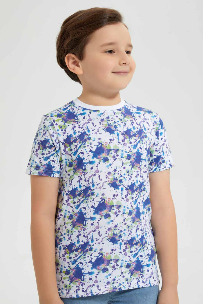 Redtag-White-Splat-Print-T-Shirt-Graphic-T-Shirts-Boys-2 to 8 Years