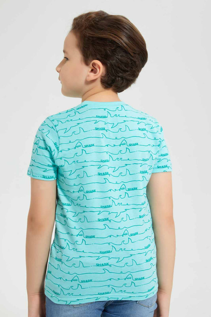 Redtag-Aqua-Shark-Aop-T-Shirt-Graphic-T-Shirts-Boys-2 to 8 Years