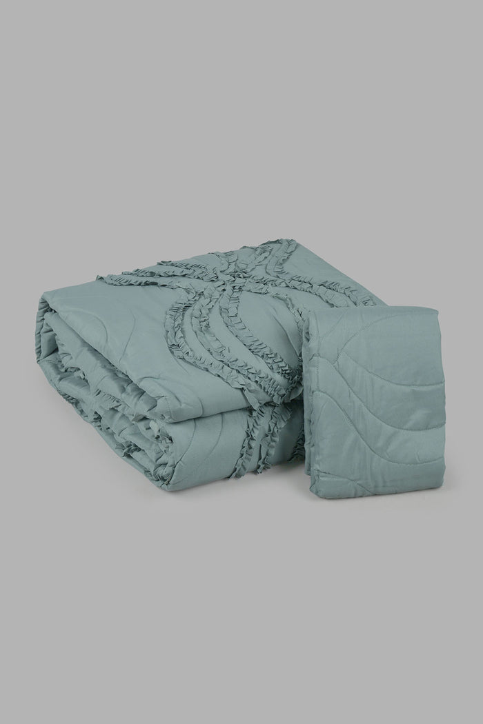 Redtag-Green-Bedspread-Set-With-Frill-
(Single-Size)-Category:Bedspreads,-Colour:Green,-Filter:Home-Bedroom,-HMW-BED-Bedspreads,-Non-Sale,-S22C,-Section:Homewares-Home-Bedroom-