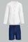 Redtag-White-Striped-Shirt-With-Denim-Short-Set-(2-Pack)-Category:Sets,-Colour:White,-Filter:Infant-Boys-(3-to-24-Mths),-INB-Sets,-Non-Sale,-S22C,-Section:Boys-(0-to-14Yrs)-Infant-Boys-