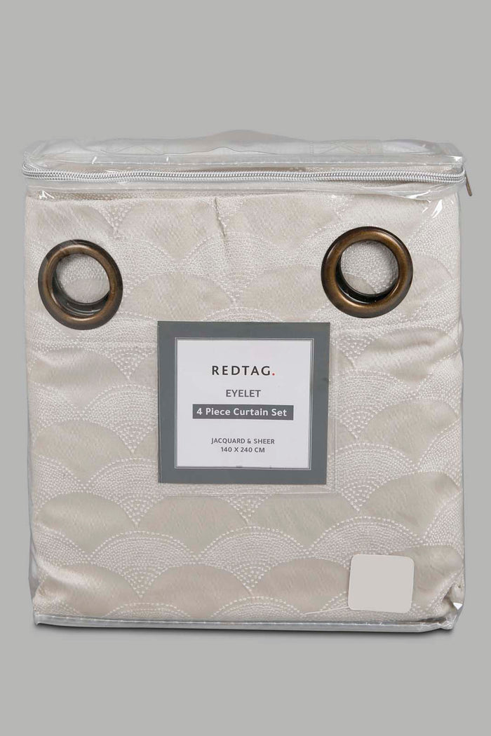 Redtag-Beige-Geometric-Jacquard-&-Sheer-4-Piece-Curtain-Set-Category:Curtains,-Colour:Beige,-Deals:New-In,-Filter:Home-Bedroom,-HMW-BED-Curtains,-New-In-HMW-BED,-Non-Sale,-Section:Homewares,-W22A-Home-Bedroom-