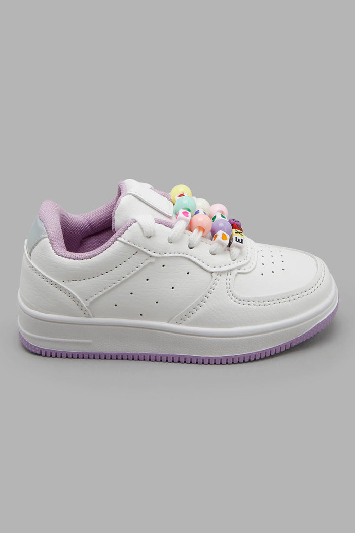 Redtag-White-Lace-Up-Sneaker-Category:Trainers,-Colour:White,-Filter:Girls-Footwear-(3-to-5-Yrs),-GIR-Trainers,-New-In,-New-In-GIR-FOO,-Non-Sale,-Section:Girls-(0-to-14Yrs),-W22O-Girls-3 to 5 Years