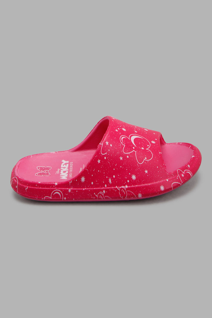 Redtag-Fuchsia-Minnie-Character-Print-Slide-Category:Flip-Flops,-CHR,-Colour:Fuchsia,-Filter:Girls-Footwear-(3-to-5-Yrs),-GIR-Flip-Flops,-New-In,-New-In-GIR-FOO,-Non-Sale,-Section:Girls-(0-to-14Yrs),-W22A-Girls-3 to 5 Years