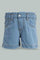 Redtag-Blue-Lite-Wash-Paperbag-Denim-Short-Denim-Shorts-Infant-Girls-3 to 24 Months
