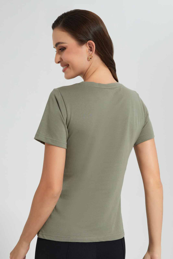 Redtag-Olive-Manhattan-Print-T-Shirt-Category:T-Shirts,-Colour:Dark-Green,-Filter:Women's-Clothing,-New-In,-New-In-Women,-Non-Sale,-S22D,-Section:Women,-TBL,-Women-T-Shirts-Women's-