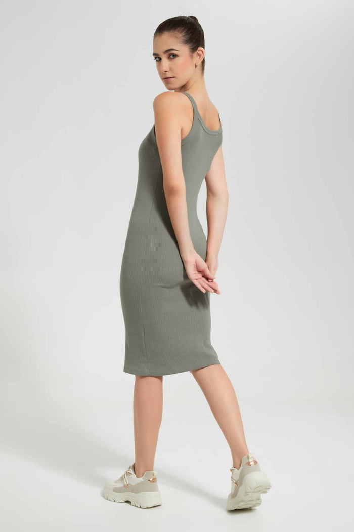 Redtag-Olive-Plain-Rib-T-Shirt-Dress-Category:Sweatshirts,-Colour:Dark-Green,-Deals:New-In,-Filter:Women's-Clothing,-New-In-Women,-Non-Sale,-S22D,-Section:Women,-Women-Sweatshirts-Women's-