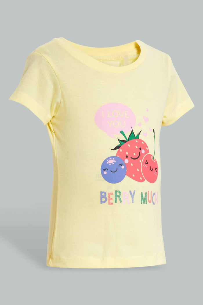 Redtag-Yellow-And-Pink-Berry-Much-Pyjama-Set-Pyjama-Sets-Infant-Girls-3 to 24 Months