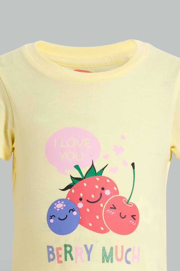 Redtag-Yellow-And-Pink-Berry-Much-Pyjama-Set-Pyjama-Sets-Infant-Girls-3 to 24 Months