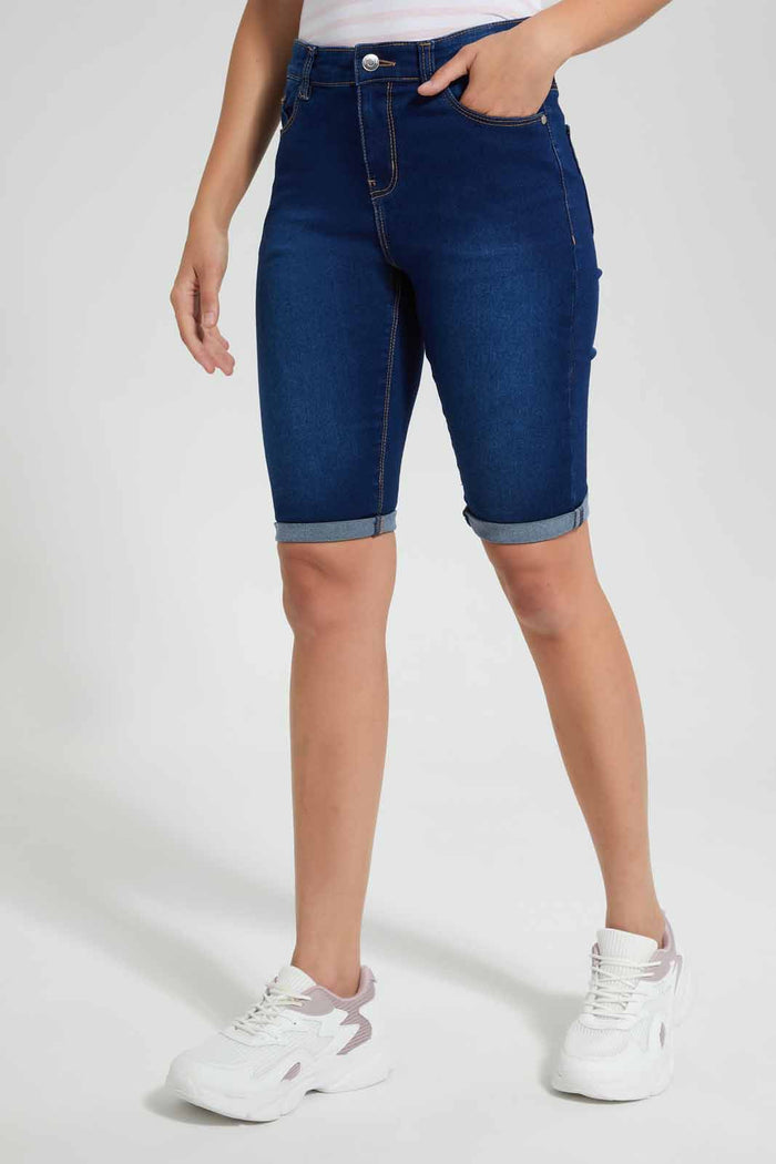 Redtag-Navy-Denim-Short-Category:Shorts,-Filter:Women's-Clothing,-New-In,-New-In-Women-APL,-Non-Sale,-S22C,-Section:Women,-TBL,-Women-Shorts--
