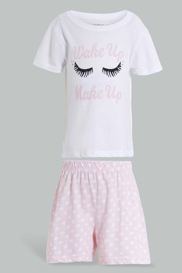 Redtag-Pink-Printed-S/Sleeve-Pyjama-Sets-Pyjama-Sets-Girls-2 to 8 Years