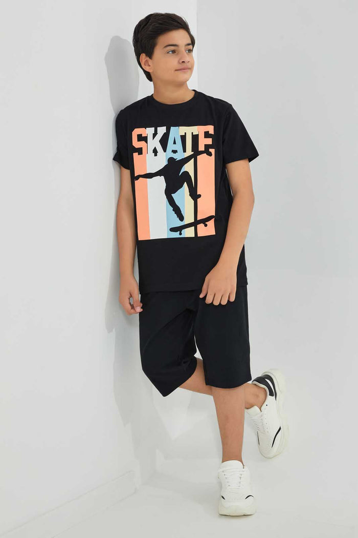 Redtag-Black-Skate-Tee-Graphic-T-Shirts-Senior-Boys-9 to 14 Years