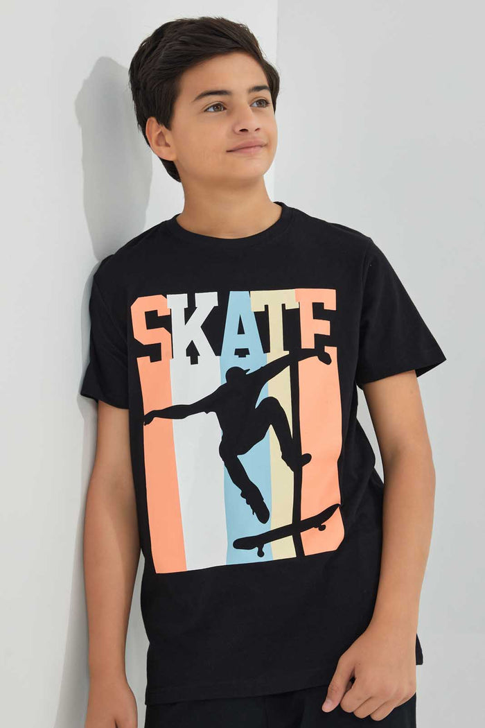 Redtag-Black-Skate-Tee-Graphic-T-Shirts-Senior-Boys-9 to 14 Years