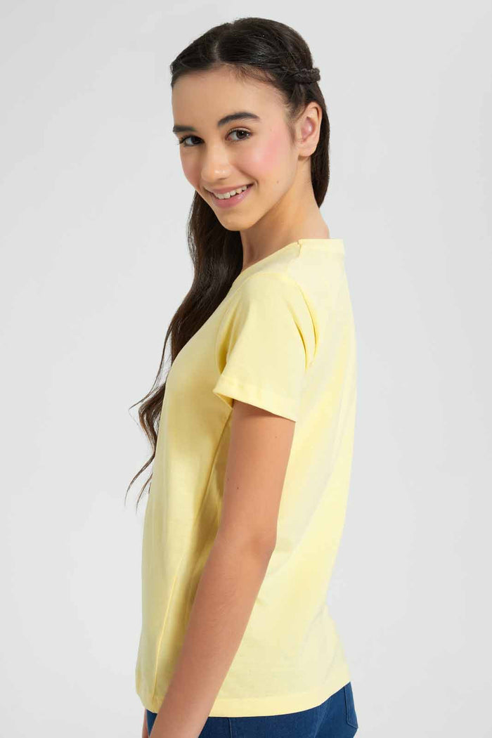 Redtag-Yellow-Basic-T-Shirt-Category:T-Shirts,-Colour:Yellow,-Filter:Senior-Girls-(9-to-14-Yrs),-GSR-T-Shirts,-New-In,-New-In-GSR,-Non-Sale,-S22D,-Section:Kidswear,-TBL-Senior-Girls-9 to 14 Years