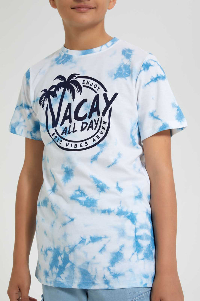 Redtag-Blue-Bsr-Tye-Dye-Tee-Graphic-T-Shirts-Senior-Boys-9 to 14 Years