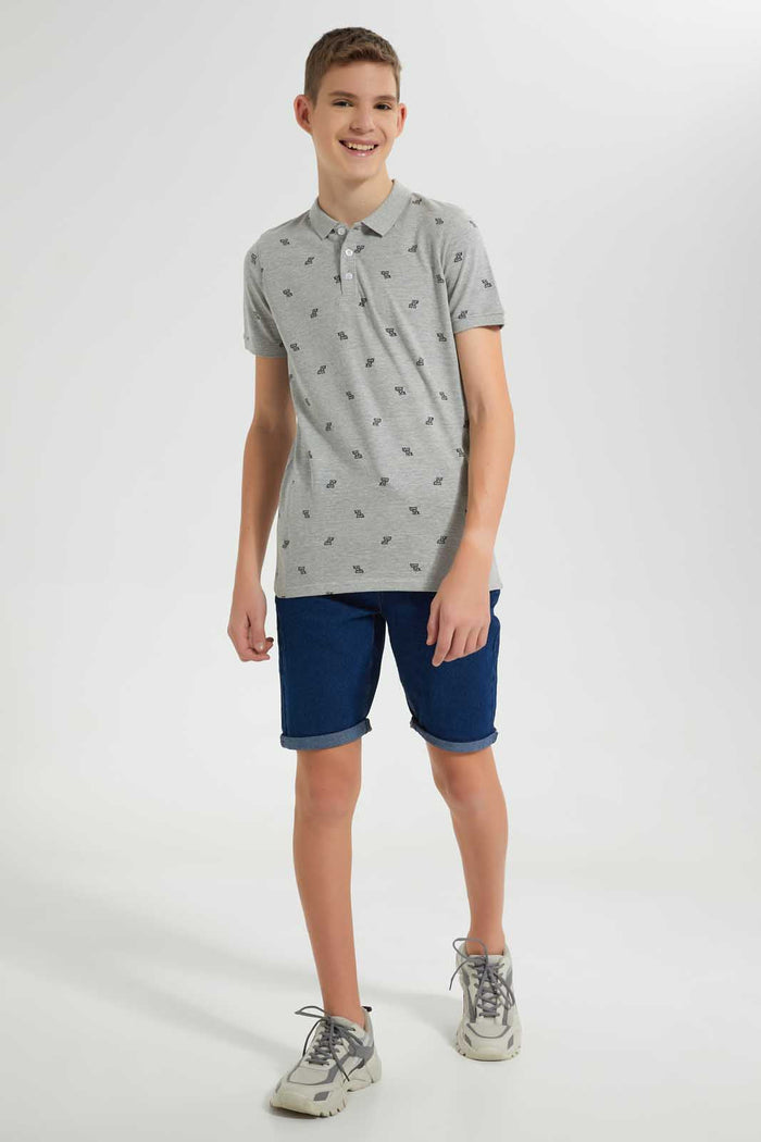 Redtag-Grey-Melange-Allover-Polo-Tee-Polo-Shirts-Senior-Boys-9 to 14 Years