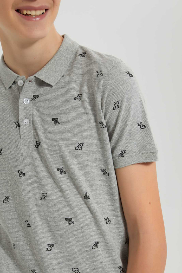 Redtag-Grey-Melange-Allover-Polo-Tee-Polo-Shirts-Senior-Boys-9 to 14 Years