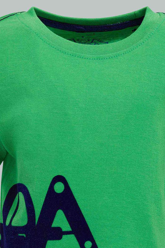 Redtag-Green-Digger-Tshirt-With-Navy-Trousershort-Sets-Infant-Boys-3 to 24 Months