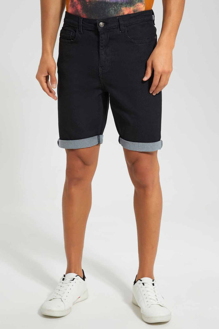 Redtag-Black-5-Pocket-Knit-Denim-Shorts-Category:Shorts,-Colour:Black,-Deals:New-In,-Filter:Men's-Clothing,-Men-Shorts,-New-In-Men,-Non-Sale,-S22D,-Section:Men-Men's-
